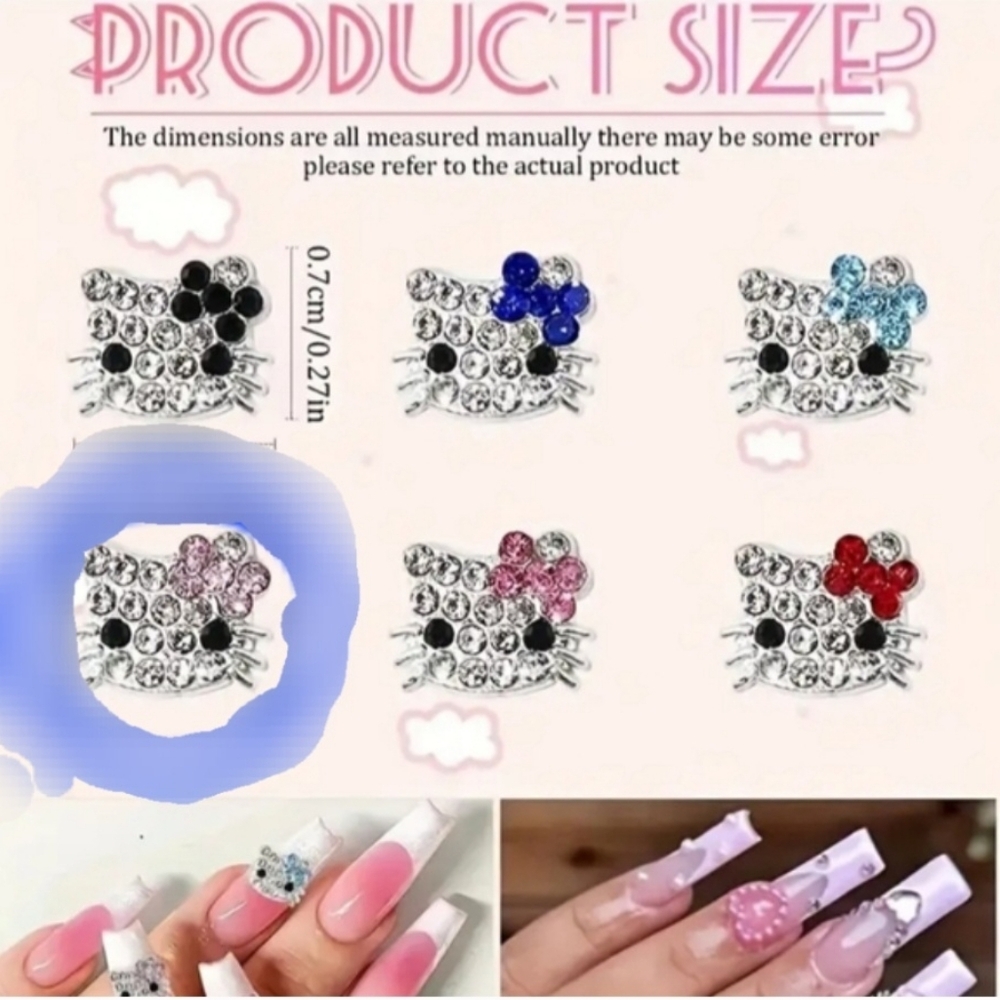 NWT 6pcs HELLO KITTY HEADS SILVER BLING NAIL ART CHARMS! - Picture 4 of 16